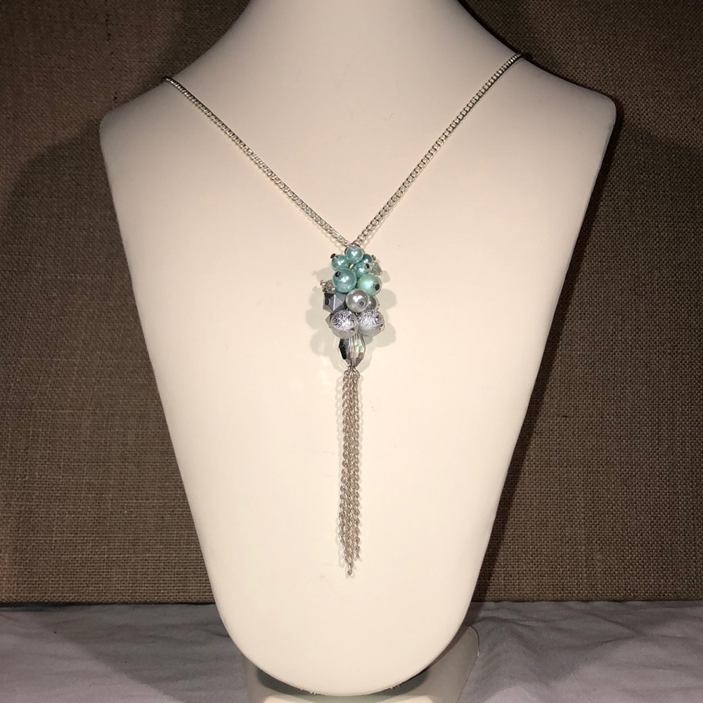 Oversized Blue and Silver Cluster Tassel Necklace